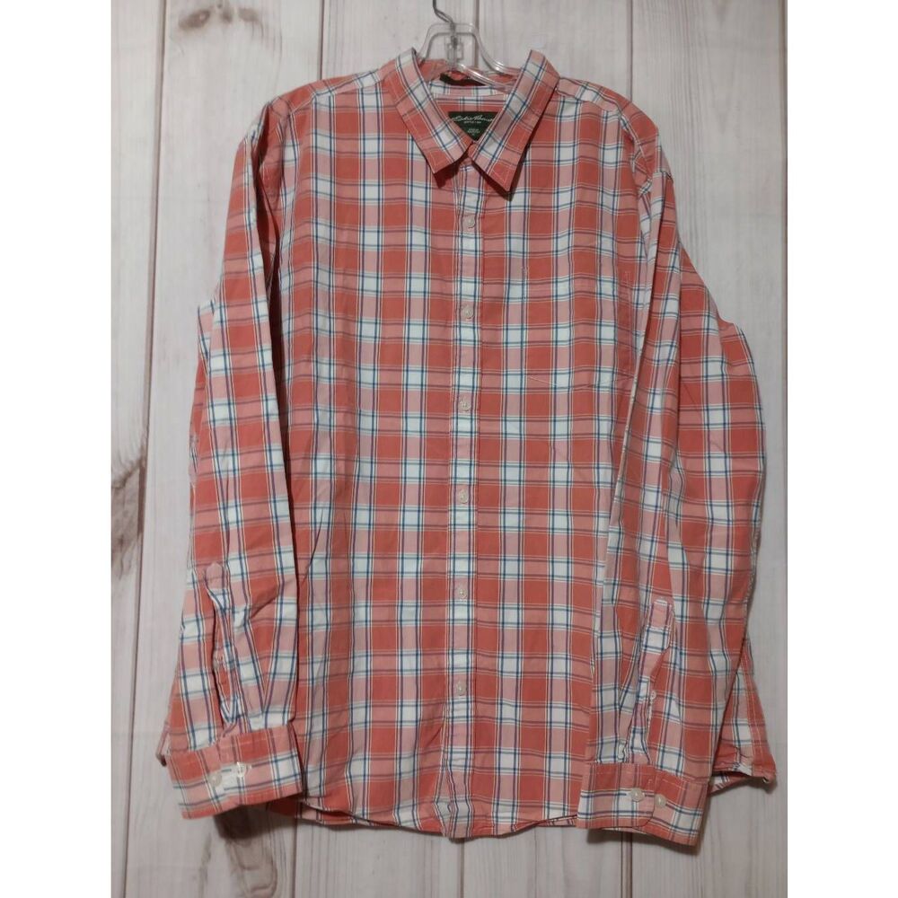 Eddie Bauer Shirt Men's Extra Large Orange Button Front Long Sleeve